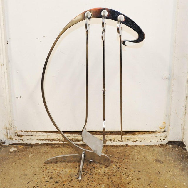Chrome Fireplace Tools attributed to Jacques Charles, 1970s, Set of 4 For Sale - Image 5 of 8