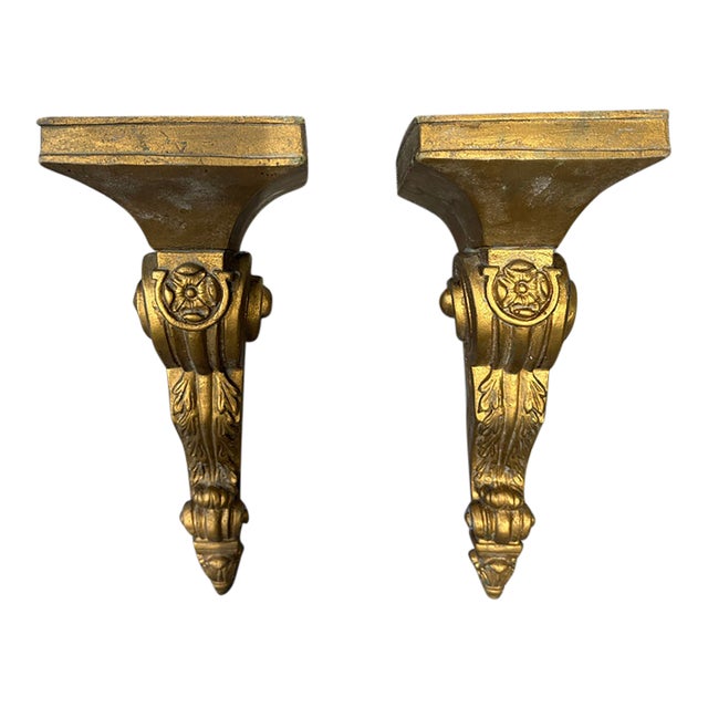 Vintage Gold Resin Candleholder Sconces a Pair For Sale