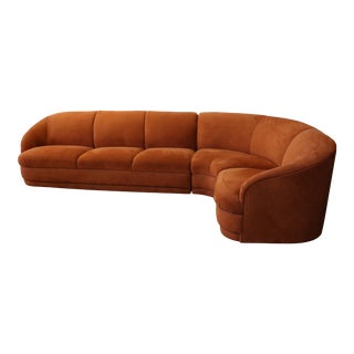 1970s Vladimir Kagan for Weiman 3-Piece Serpentine Sectional Cloud Sofa in Orange Suede For Sale