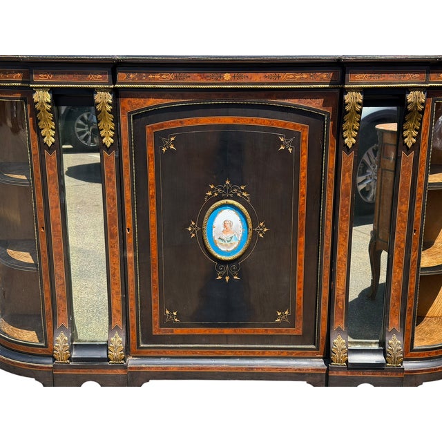 French Antique French Ebonized Credenza Side Cabinet W Sevres Plaque For Sale - Image 3 of 5