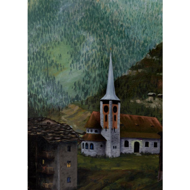 Under the Matterhorn - Acrylic on Canvas A sleepy village sits under the shadow of the Matterhorn in this Swiss-style...