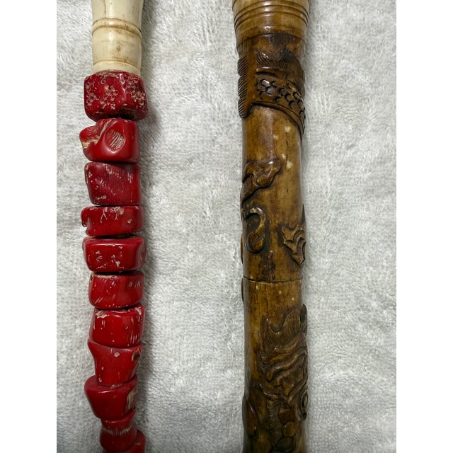 Chinese 19th. Centery Two Antique Vintage Chinese Scholars Archaistic Calligraphy Brushes For Sale - Image 3 of 12