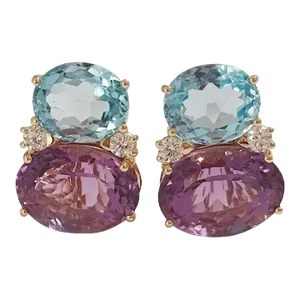 Christina Addison Large Gum Drop Earring With Blue Topaz and Amethyst and Diamonds - a Pair