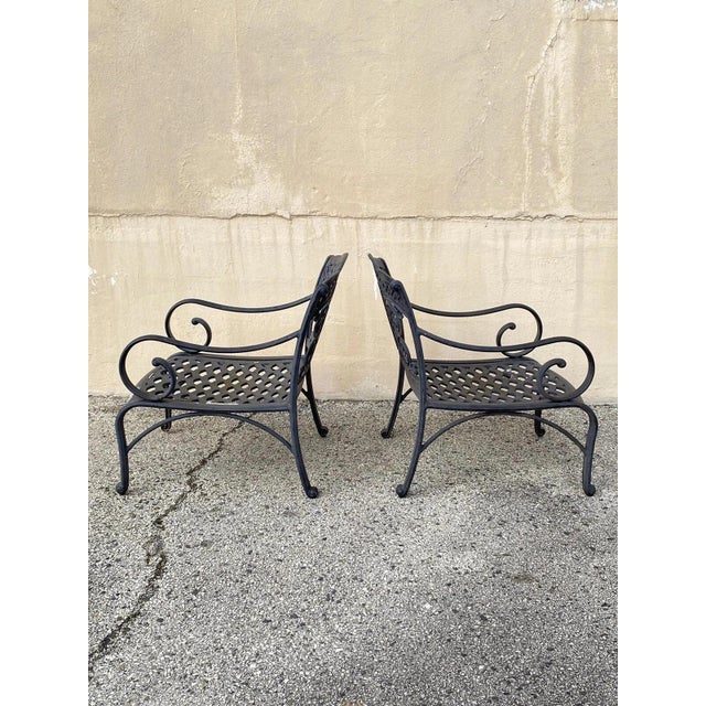 Cast Aluminum Mediterranean Tuscan Scrolling Garden Patio Club Chairs - A Pair For Sale - Image 10 of 12