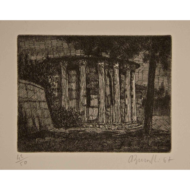 Armando Buratti, Rome, Temple of Hercules Victor, Etching, 1967 For Sale