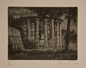 Armando Buratti, Rome, Temple of Hercules Victor, Etching, 1967