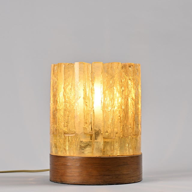 Ice-Effect Resin Lamp with Wooden Base, Italy, 1970s For Sale - Image 6 of 14