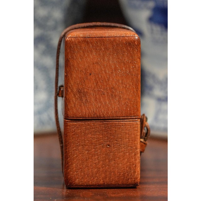 Set of 3, Edwardian Pigskin Leather Travel Case With Sterling Silver Top Treble Spirit Flasks Bottles For Sale - Image 11 of 14