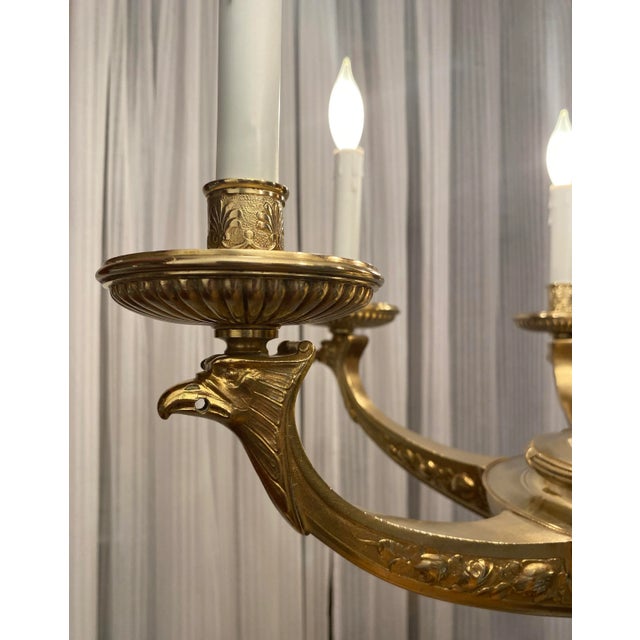 Large French Art Deco Bronze d'Ore Chandelier Attributed to Sue Et Mare, Parisian For Sale - Image 11 of 15