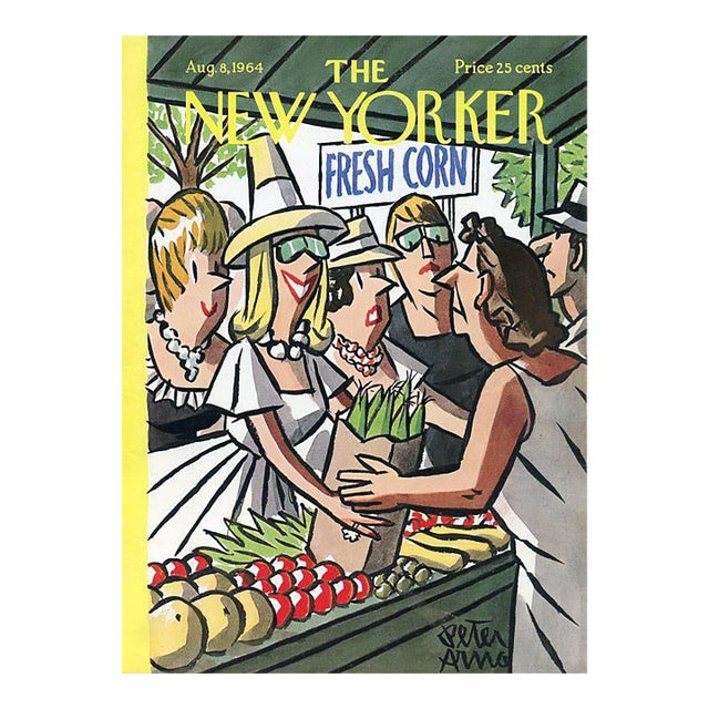 1964 Vintage New Yorker Cover, August 8 (Peter Arno), Original New Yorker Magazine Cover, Summer, Farm Market For Sale