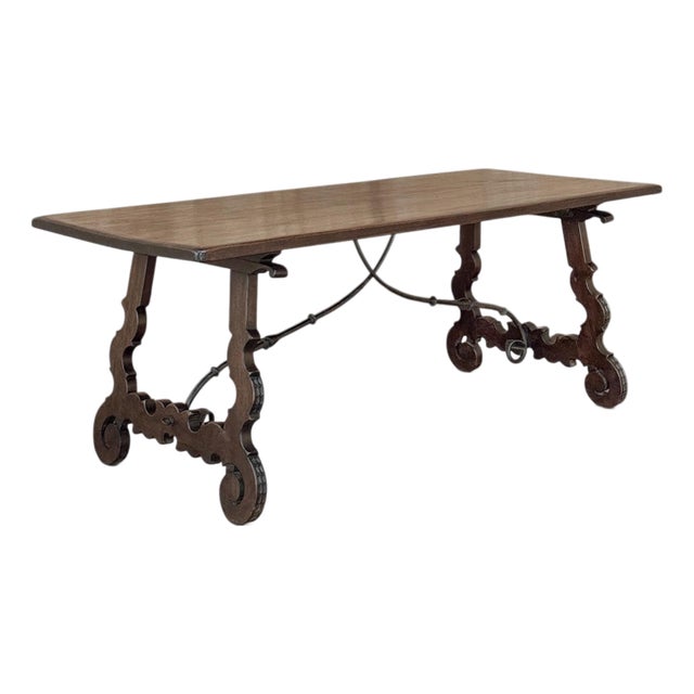 19th Century Spanish Walnut Dining Table With Wrought Iron For Sale