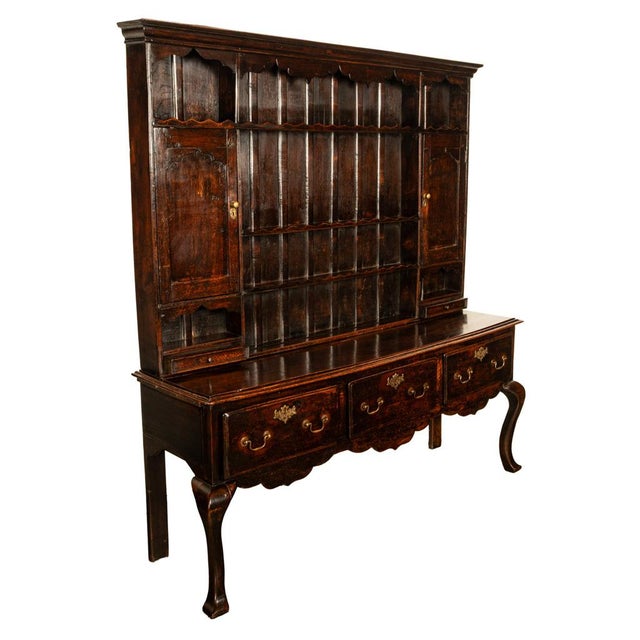 Wood Antique All Period Georgian Queen Anne Carved Oak Welsh Dresser Plate Rack 1750 For Sale - Image 7 of 13