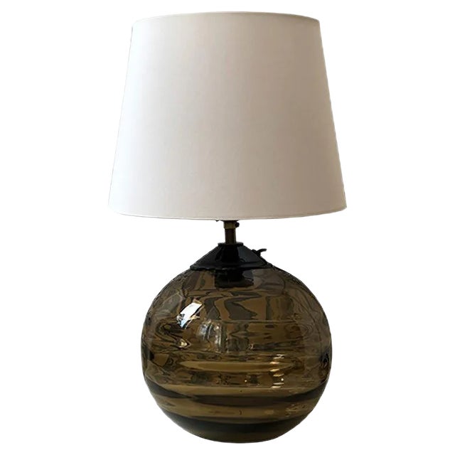 Art Deco Brown Smoked Glass Table Lamp, 1960s For Sale