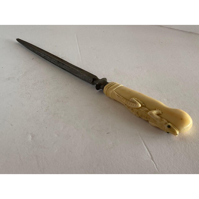 19th Century Hand-Carved Bone Alligator Handled Culinary Carving Set - Set of 3 For Sale - Image 9 of 12