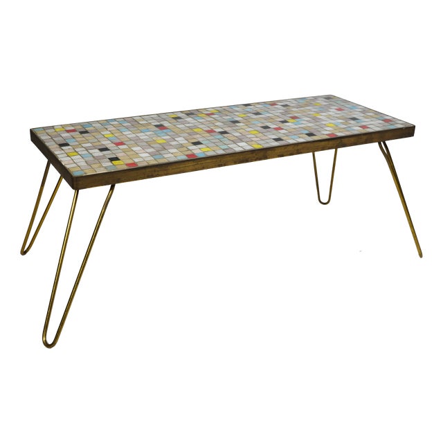 Mid-Century Mosaic Plant Stand with Hairpin Legs, 1950s For Sale