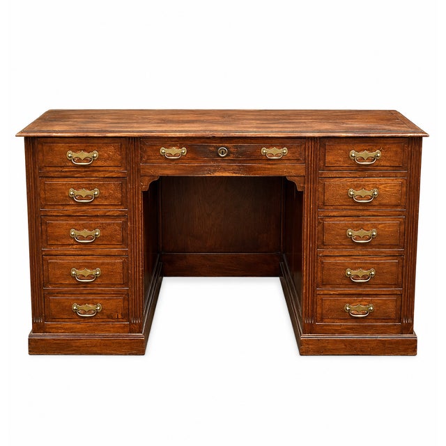 Magnificent Edwardian oak pedestal desk with a drawer unit. Dimensions: Height 75 cm, Width 146 cm, Depth 74 cm.
