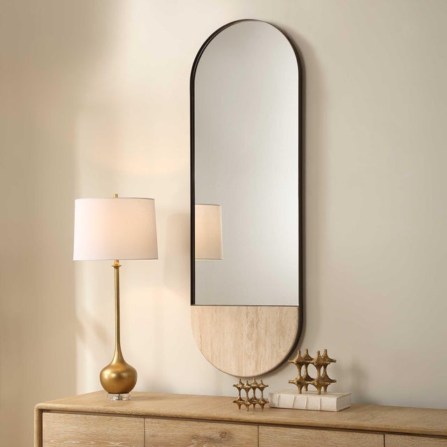 Mid-Century Modern Russo Travertine Tall Oval Mirror For Sale - Image 3 of 6