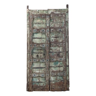 Antique Indian Painted Teakwood Gujarati Door For Sale