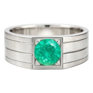 Emerald Solitaire Ring for Men Silver, Gold, Size 10 For Sale