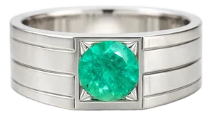Emerald Solitaire Ring for Men Silver, Gold, Size 10