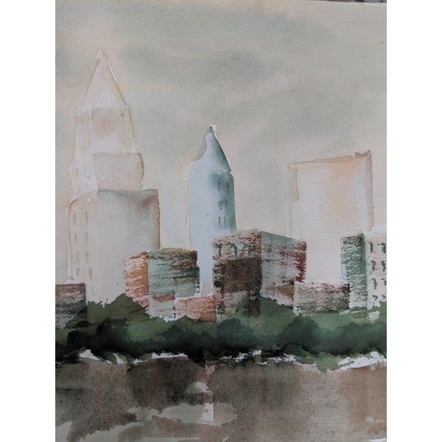 Late 20th Century Original Cityscape of Cleveland Ohio City Skyline Watercolor Painting For Sale - Image 5 of 7