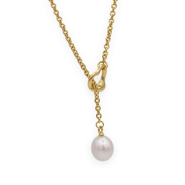 Early 21st Century Tiffany & Co. Elsa Peretti 18k Yellow Gold Open Heart Lariat Necklace 18.5" For Sale - Image 5 of 8