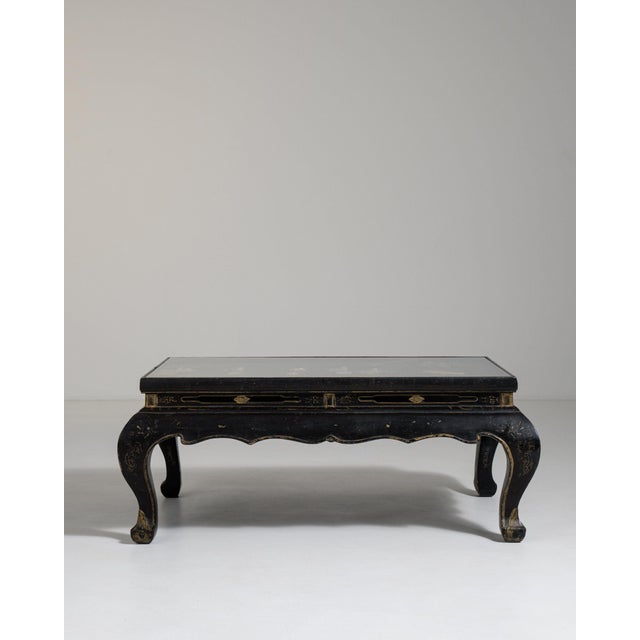 Wood Mid 20th Century France Chinoiserie Black Wood Coffee Table For Sale - Image 7 of 11