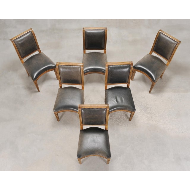 Art Deco Set of Six Michael Taylor Regency Style Leather Dining Chairs For Sale - Image 3 of 18