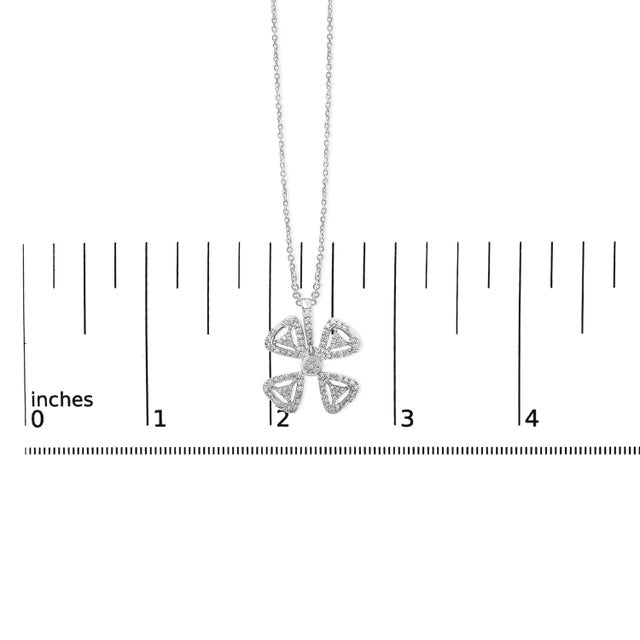 Early 21st Century 14K White Gold 5/8 Cttw Diamond 4 Leaf Floral Pendant Necklace For Sale - Image 5 of 5