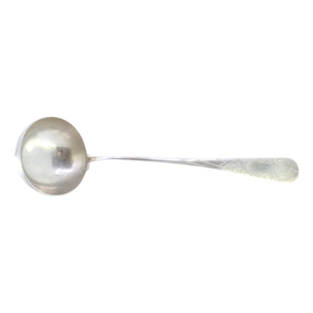 Shell-Shaped Silver Soup Ladle with Engraving and Monogram Card For Sale