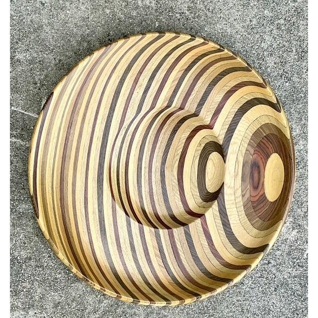 Mid-Century Modern Vintage Inlay Wood Monumental Bowl For Sale - Image 3 of 12