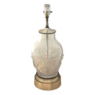 French Art Deco Crystal Lamp 'Mermaids & Dolphin's' by Verlys Glass For Sale