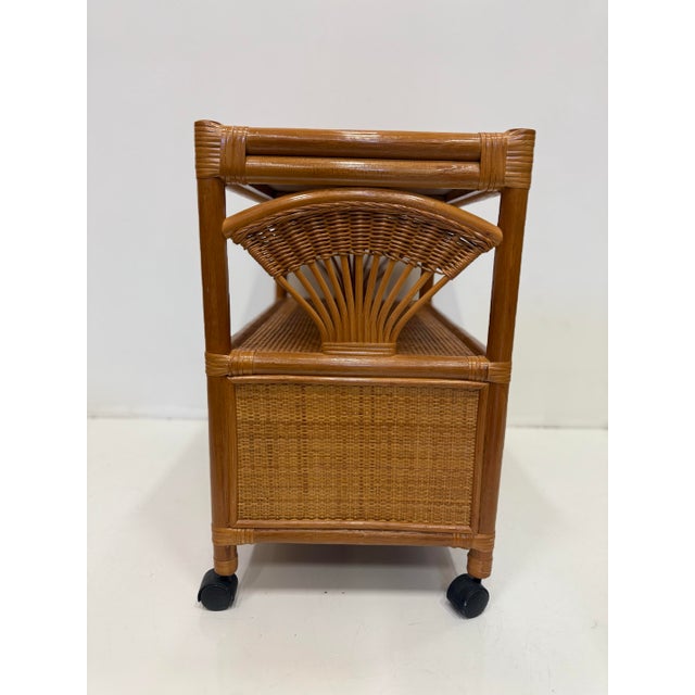 Tan Vintage Coastal Rattan Bar Cart For Sale - Image 8 of 9