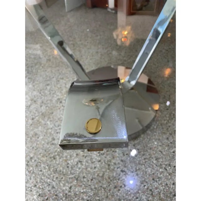 1980s Karl Springer Tulip Dining Table in Glass and Polished Chrome and Brass For Sale - Image 10 of 13