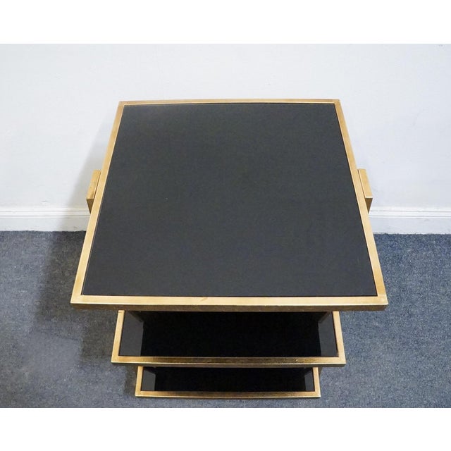 Metal Uttermost Grace Feyock Garrity Modern Glam 20" Gold Leaf Tiered Accent Table W. Black Glass Shelves Bar Table For Sale - Image 7 of 8