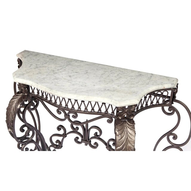 Mid-Century Modern 20th Century, Iron Console Carrara Marble Top For Sale - Image 3 of 10