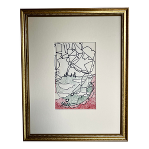 Vintage Modernist Abstract Landscape Drawing by Jewel Vintage Modernist Abstract Drawing by Jewel Haley
