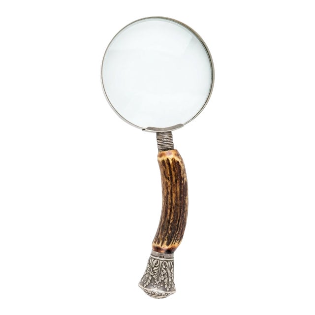 Antique English Silver & Stag Horn Magnifying Glass For Sale