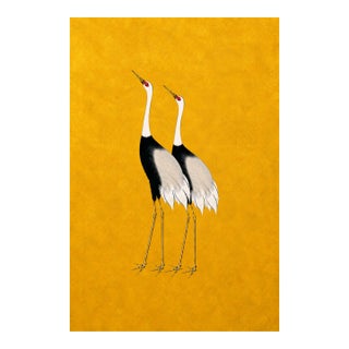 Golden Crane Portrait I, Japanese Crane Wall Art, Gold Bird Print, 20" X 30" For Sale
