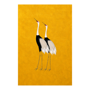 Golden Crane Portrait I, Japanese Crane Wall Art, Gold Bird Print, 20" X 30"