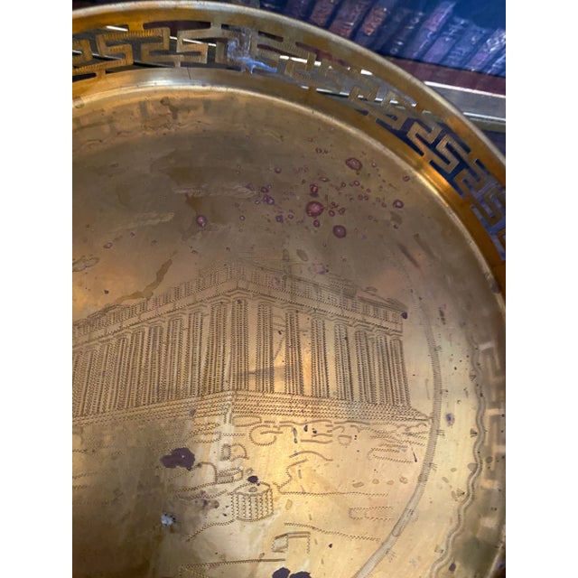 Metal 1970s Brass Serving Tray With Greek Key Details For Sale - Image 7 of 10