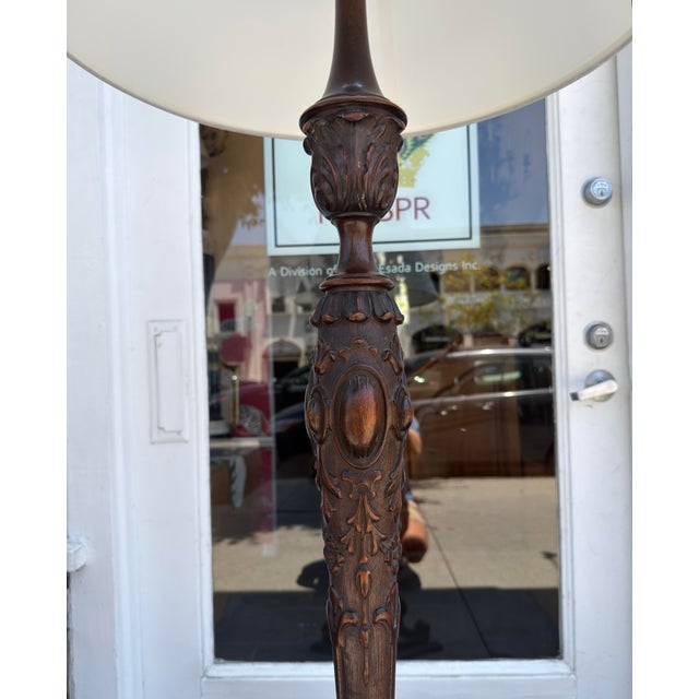 Wood Antique Carved Mahogany Floor Lamp For Sale - Image 7 of 7