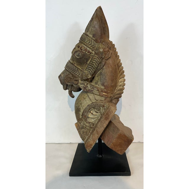 Currey & Company Currey & Company Antique Carved Wood Horse Fragment on Stand Sculpture For Sale - Image 4 of 6