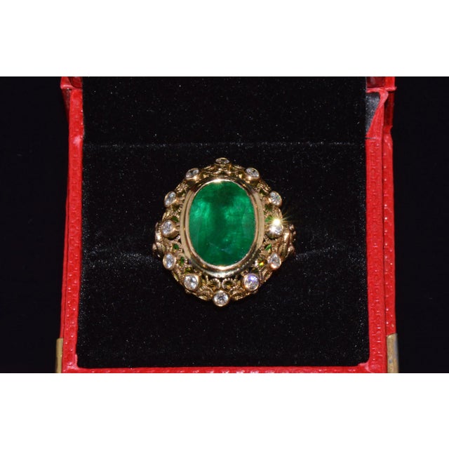 Certified Natural 7.32cts Emerald Diamond 18k Solid Gold Filigree Cocktail Dome Ring, Size 6.75 For Sale - Image 9 of 11