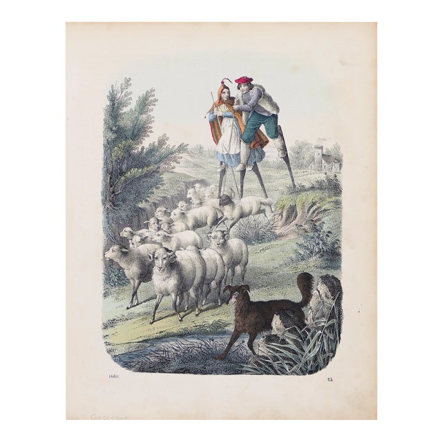 Stilt-Walking Shepherds - Original Lithograph - 1860 1860 For Sale