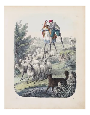 Stilt-Walking Shepherds - Original Lithograph - 1860 1860