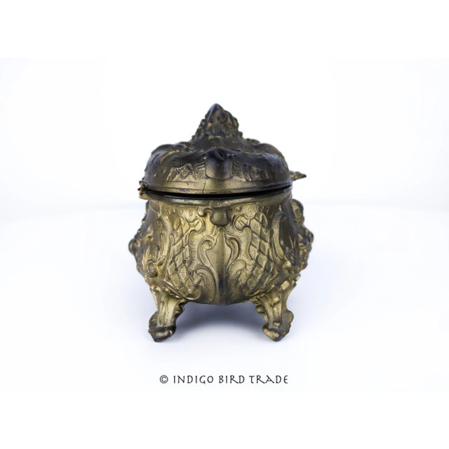 Metal 19th Century French Gilt Bronze Jewelry Box Casket With Cherub and Birds For Sale - Image 7 of 12