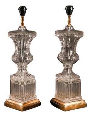 Vintage French Glass and Ormolu Table Lamps, Set of 2
