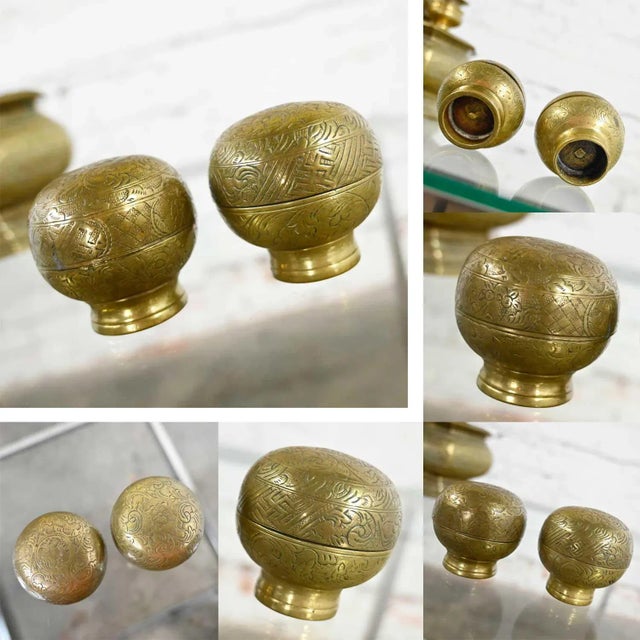 Vintage Objet d'Art East Java Indonesian Brass Tepak Sireh Betel Nut Set 7 Pieces For Sale - Image 9 of 13
