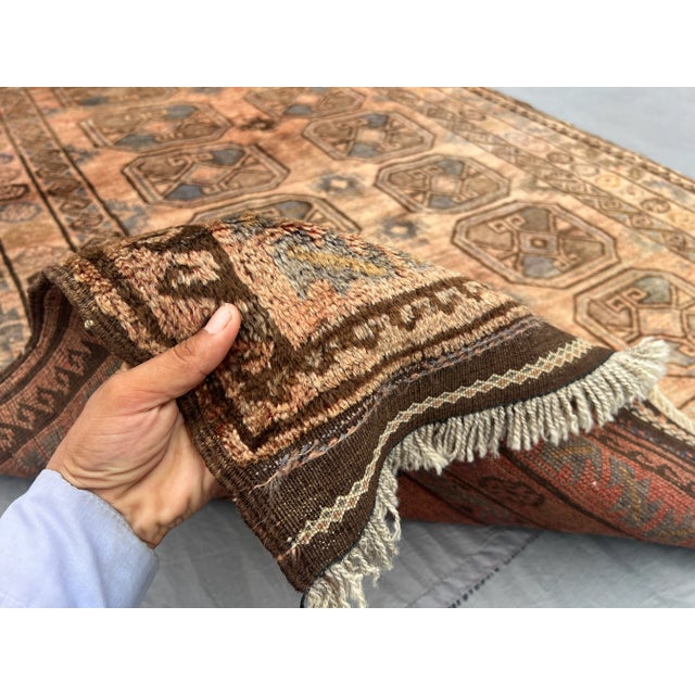 Vintage Afghan Hand-Knotted Tribal Rug | 4'6" X 7'10" Ft | Bohemian Geometric Rug For Sale - Image 9 of 13